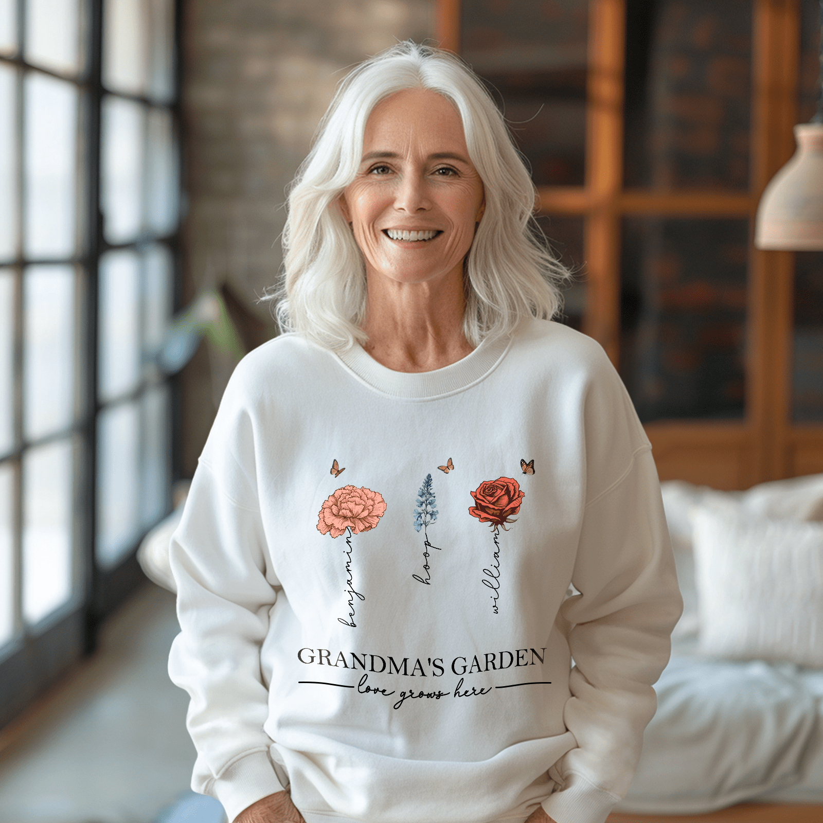 Sudadera Personalizada 'jardín De La Abuela' - Regalo Del Día De La Madre - Sudadera Personalizada Con La Flor De Nacimiento - GiftlabES