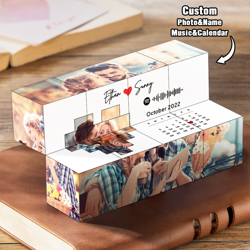 Cubo Fotográfico Personalizado Con Código De Spotify, Calendario Multifoto Diy Para Parejas - GiftlabES