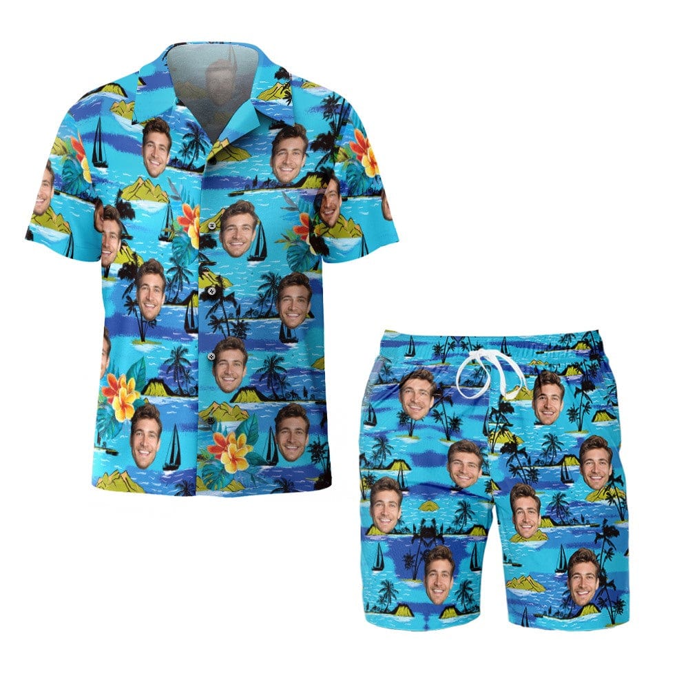Conjunto De Camisa Hawaiana Y Pantalones Cortos De Playa Personalizados Con El Rostro De Vice City. Conjunto Personalizado Estilo Pandilla Para Hombre. Regalo Ideal Para Fiestas Y Vacaciones. - GiftlabES