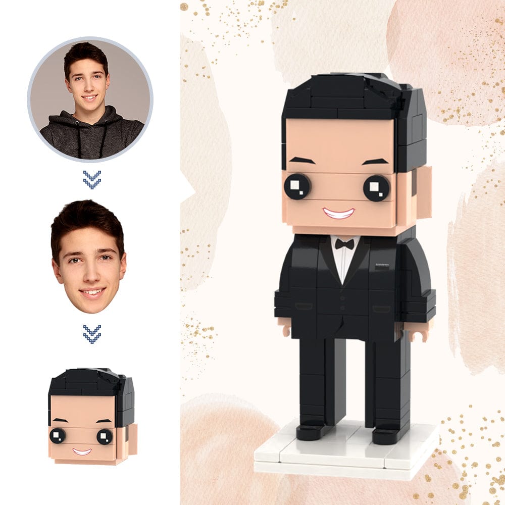 Regalos De Boda Figuras De Ladrillos Con Cabeza Personalizada Figuras De Ladrillos Con Traje Negro Juguete De Bloques De Partículas Pequeñas - GiftlabES