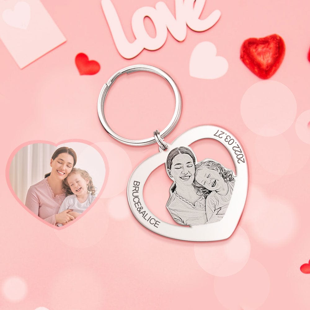 Llavero Con Forma De Corazón, Llavero Grabado Con Foto, Regalo Para Mamá. - GiftlabES