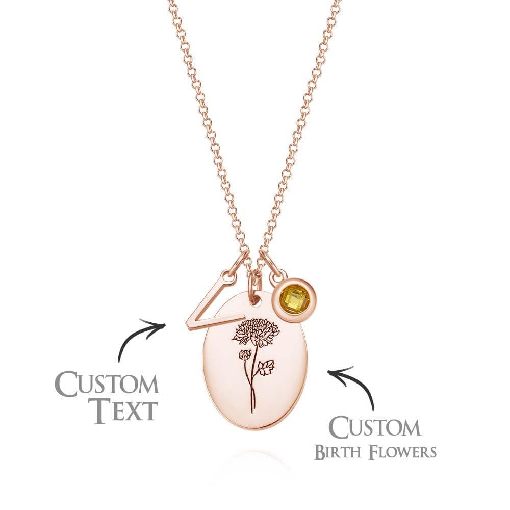 Collar Con Texto Personalizado Y Piedra De Nacimiento. Collar Con Flor De Nacimiento. Regalo Para Mamá. - GiftlabES