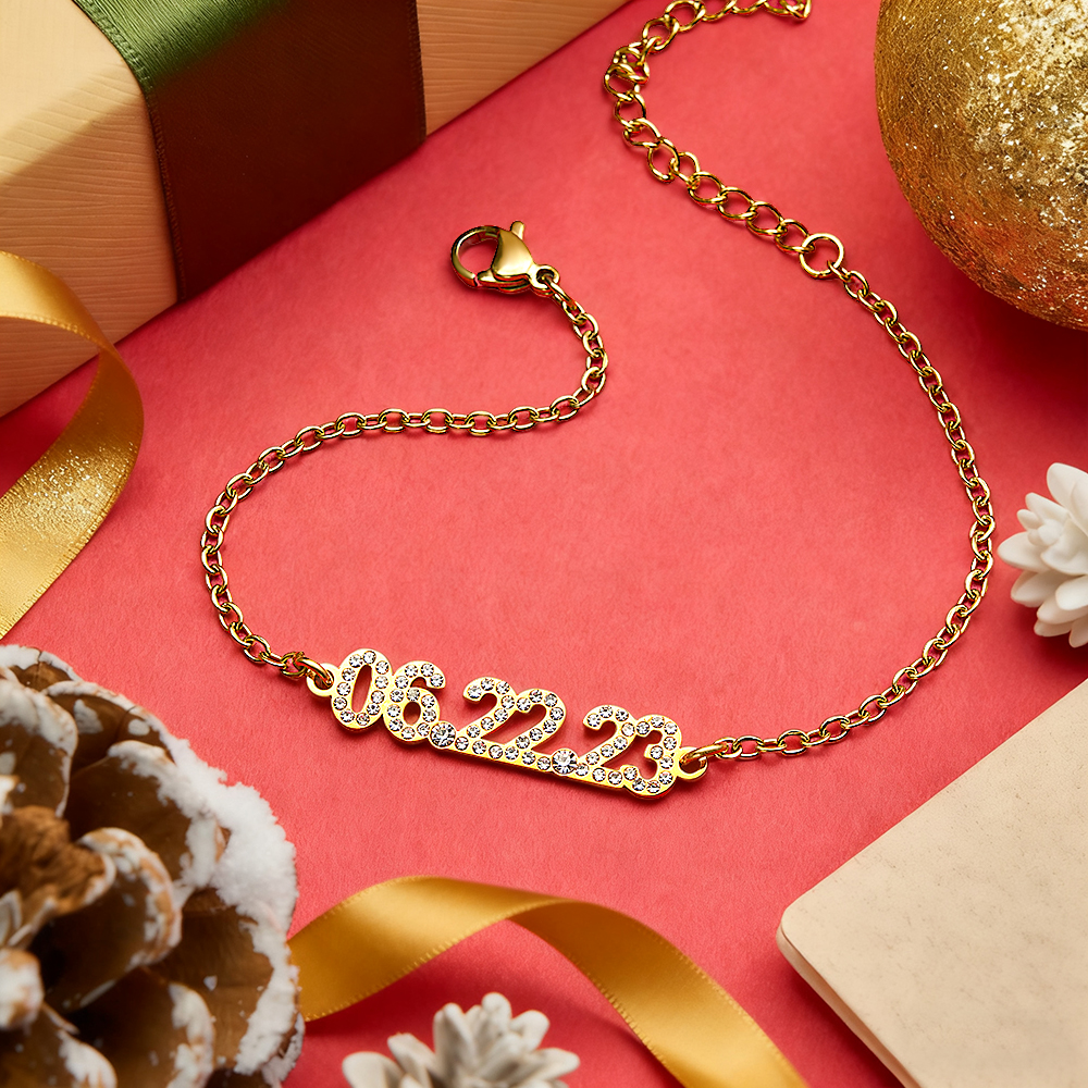 Regalos De Navidad Pulsera De Fecha Personalizada Pulsera De Aniversario Personalizada Para Ella Pulsera De Fecha Minimalista Grabada Regalos De San Valentín Para Novias - GiftlabES
