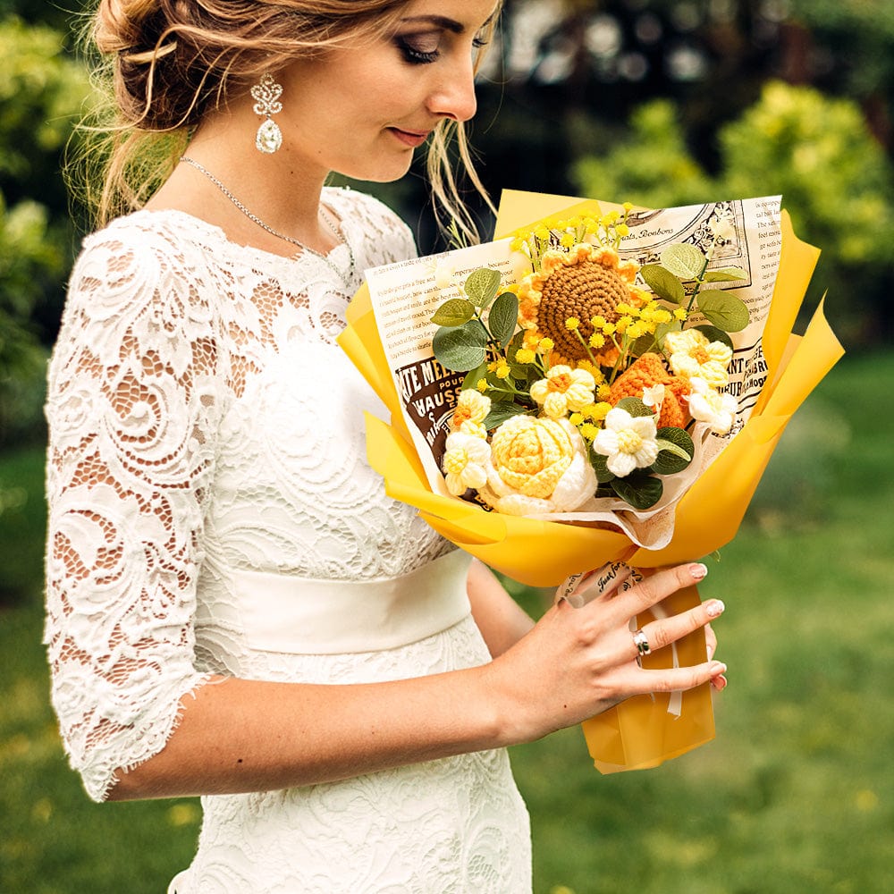 Wedding Gifts Crochet Flowers Bouquet Handmade Knitted Sunflower Bouquet Gift for Her - Giftlab