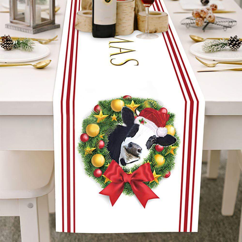 Camino De Mesa Blanco Navideño Con Vaca, Regalos De Navidad, 7 Tamaños - GiftlabES