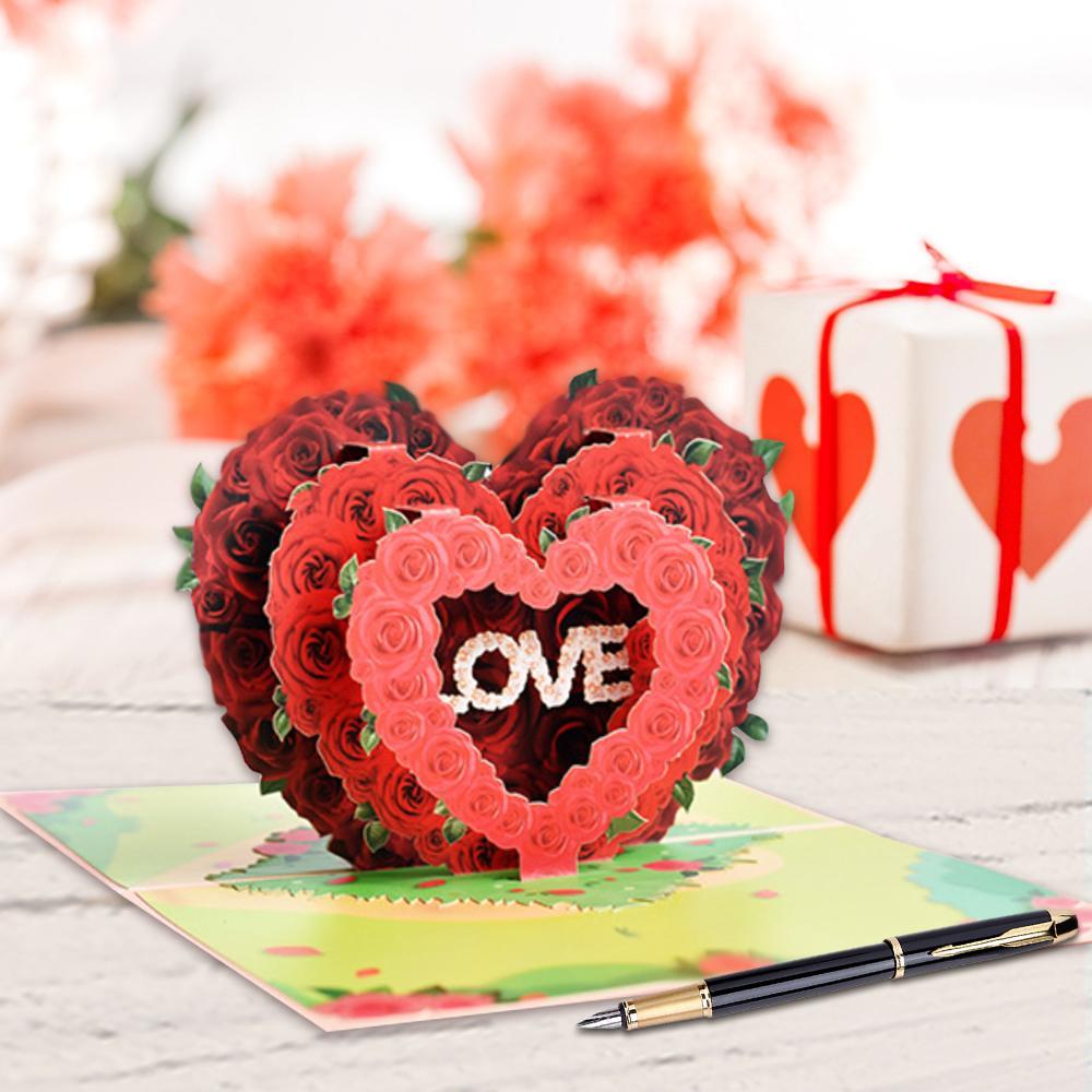 Tarjetas Desplegables De San Valentín Con Forma De Corazón De Rosa - GiftlabES