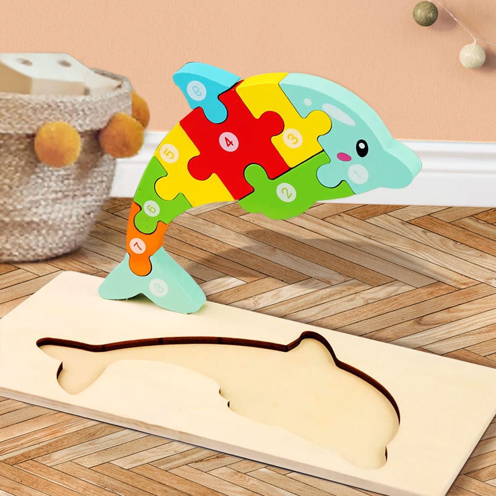Rompecabezas 3d De Madera Con Forma De Delfín Y Bloques Numéricos. Juguetes Educativos Montessori Para Niños Pequeños. - GiftlabES