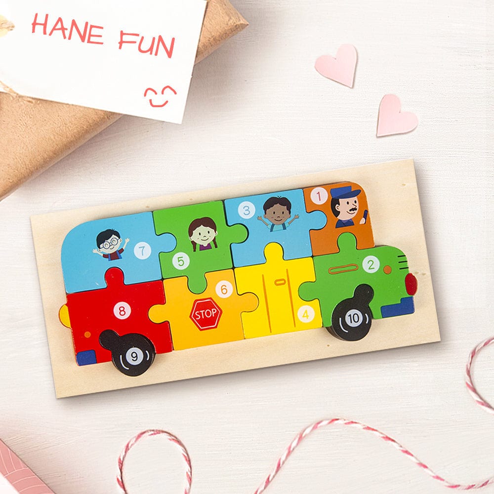 Rompecabezas 3d De Madera Con Forma De Autobús Escolar Y Bloques Numéricos. Juguetes Educativos Montessori Para Niños Pequeños. - GiftlabES
