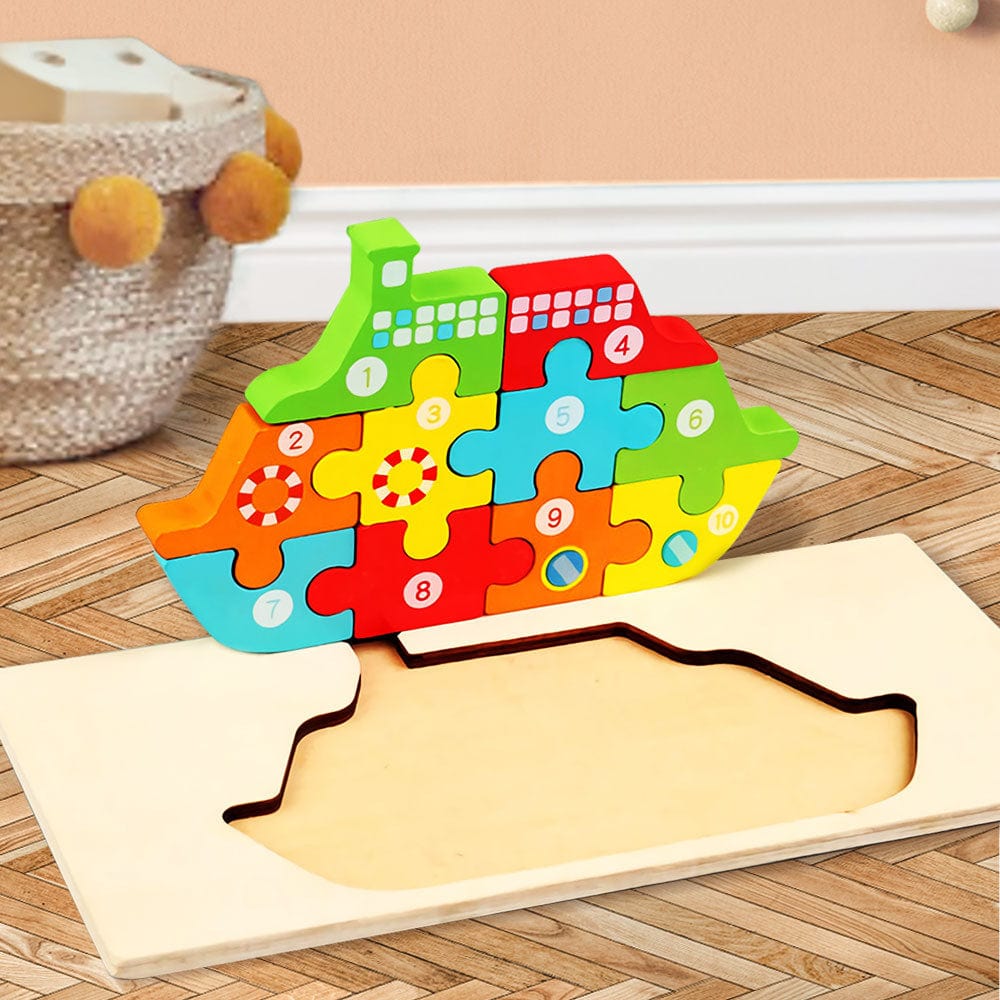 Rompecabezas 3d De Madera Con Forma De Barco, Bloques Numéricos, Juguetes Educativos Montessori Para Niños Pequeños. - GiftlabES