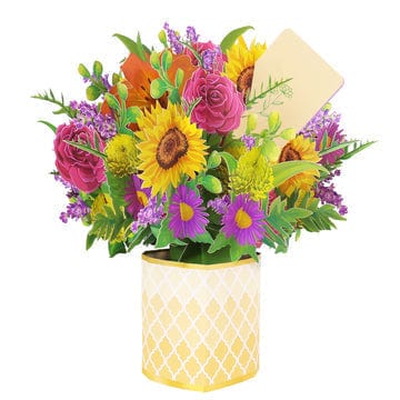 Tarjeta Desplegable Con Ramo De Flores Vibrantes. Tarjeta Floral Para El Día De La Madre. - GiftlabES