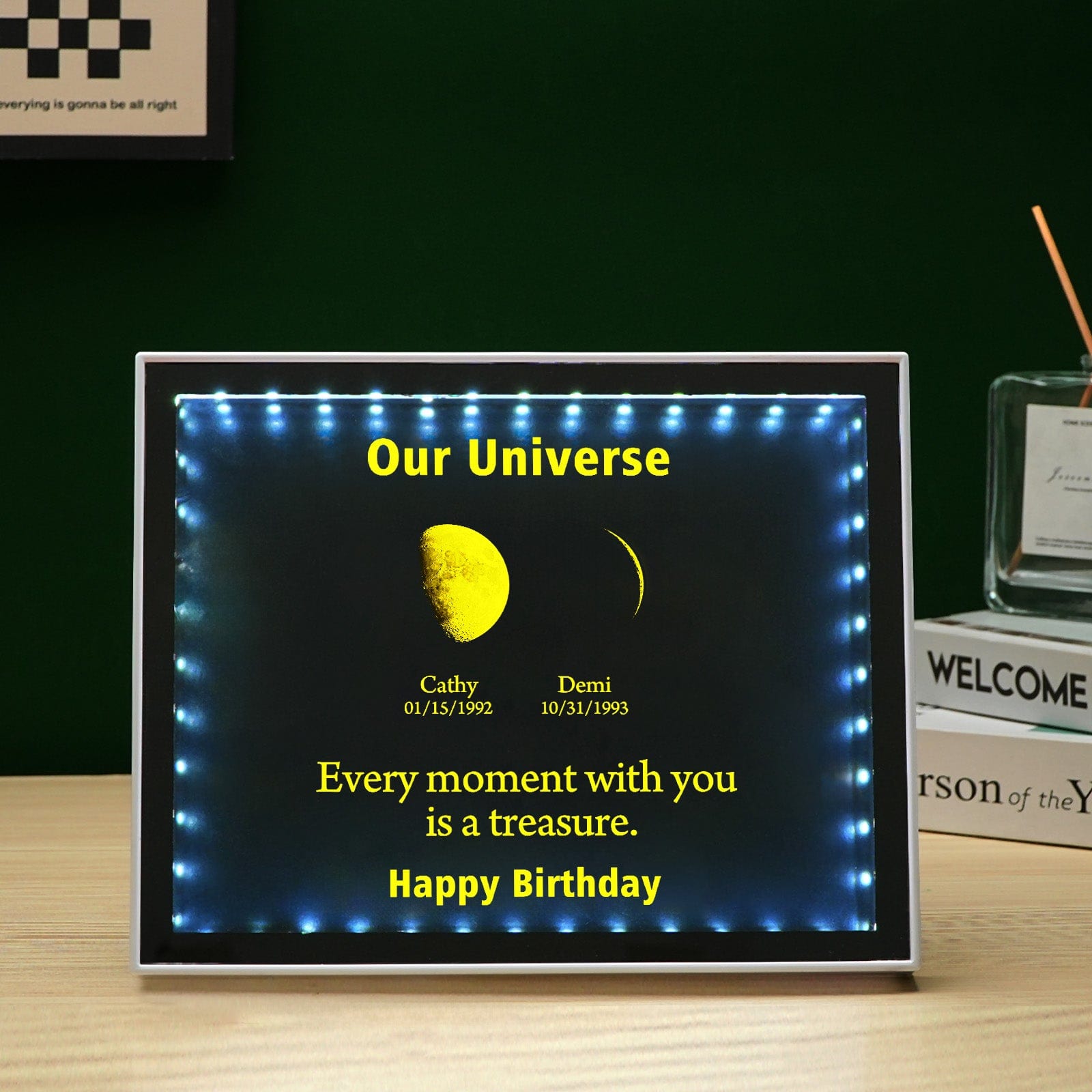 Espejo Personalizado Con Fases Lunares, Luz Nocturna, Marco Familiar, Lámpara Lunar Nuestro Universo, Regalo De Cumpleaños Único Para La Familia O Para Parejas. - GiftlabES