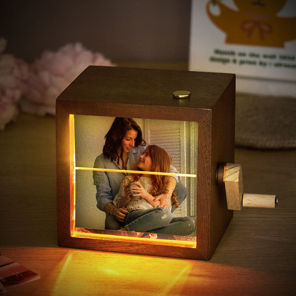 Álbum De Fotos Con Marco De Animación De Flip Book Personalizado, Máquina De Animación Mecánica Con Movimiento Manual, Madera De Nogal Negro, Regalos Para El Día De La Madre. - GiftlabES