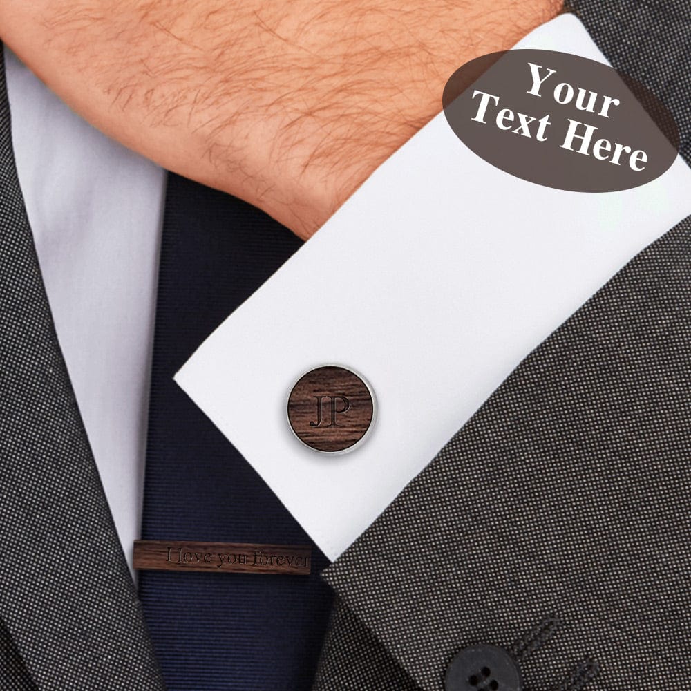 Juego De Alfiler De Corbata Y Gemelos Con Letra Grabada En Caja De Madera. Regalos Para Papá. Feliz Día Del Padre. - GiftlabES