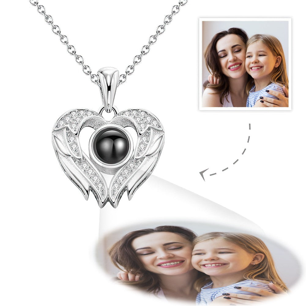 Collar Con Proyección De Fotos, Collar Personalizado Con Alas De Ángel, Regalo Para Mamá. - GiftlabES