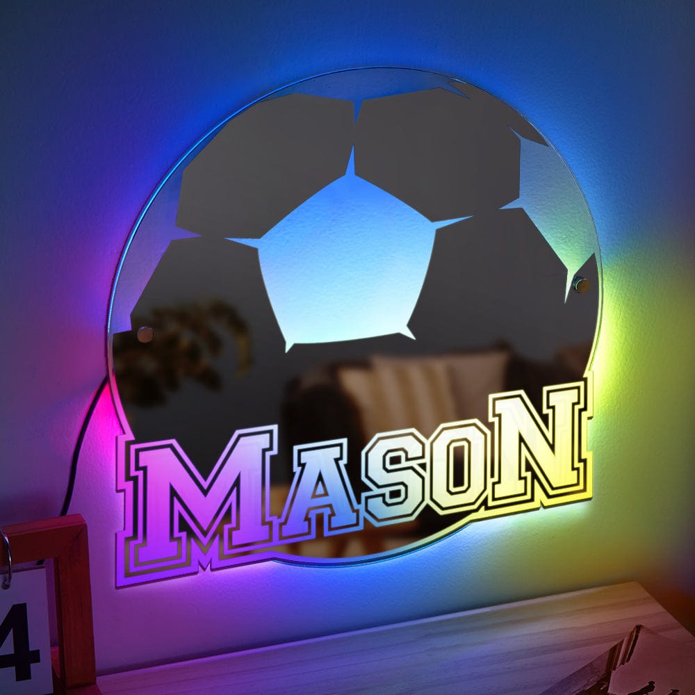 Espejo Con Luz Y Nombre Personalizado, Regalo De Fútbol Para Hombres - GiftlabES