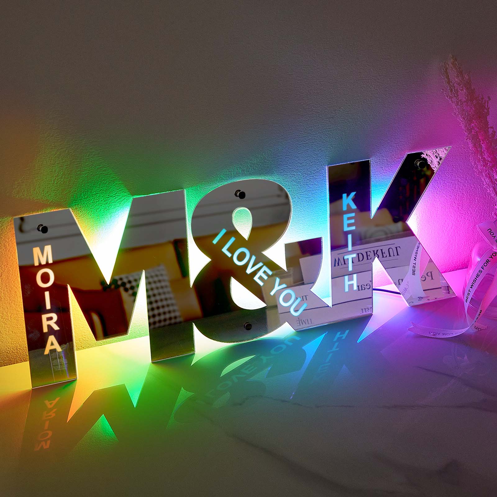 Espejo Con Luz Y Letras Personalizadas Para Parejas - GiftlabES