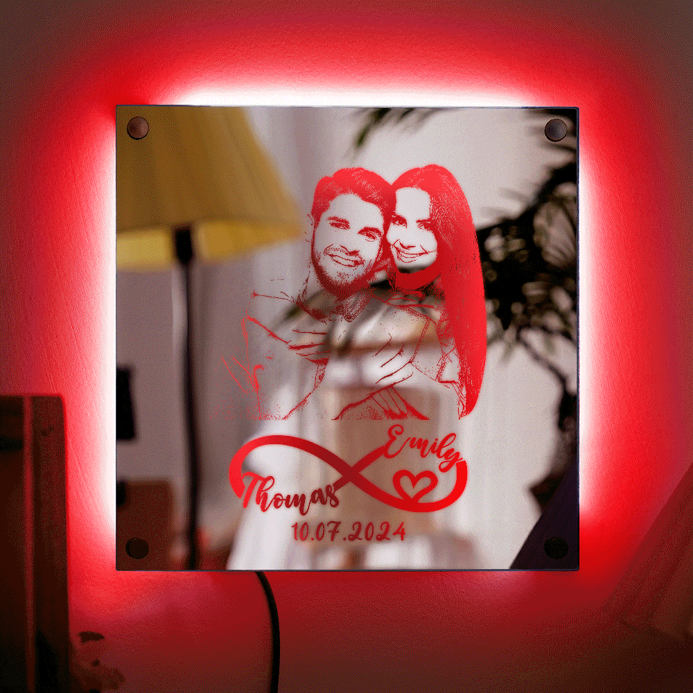 Espejo Con Luz Y Nombre Personalizado Con Fecha De Aniversario. Regalo Personalizado De Espejo Con Luz Y Foto. - GiftlabES