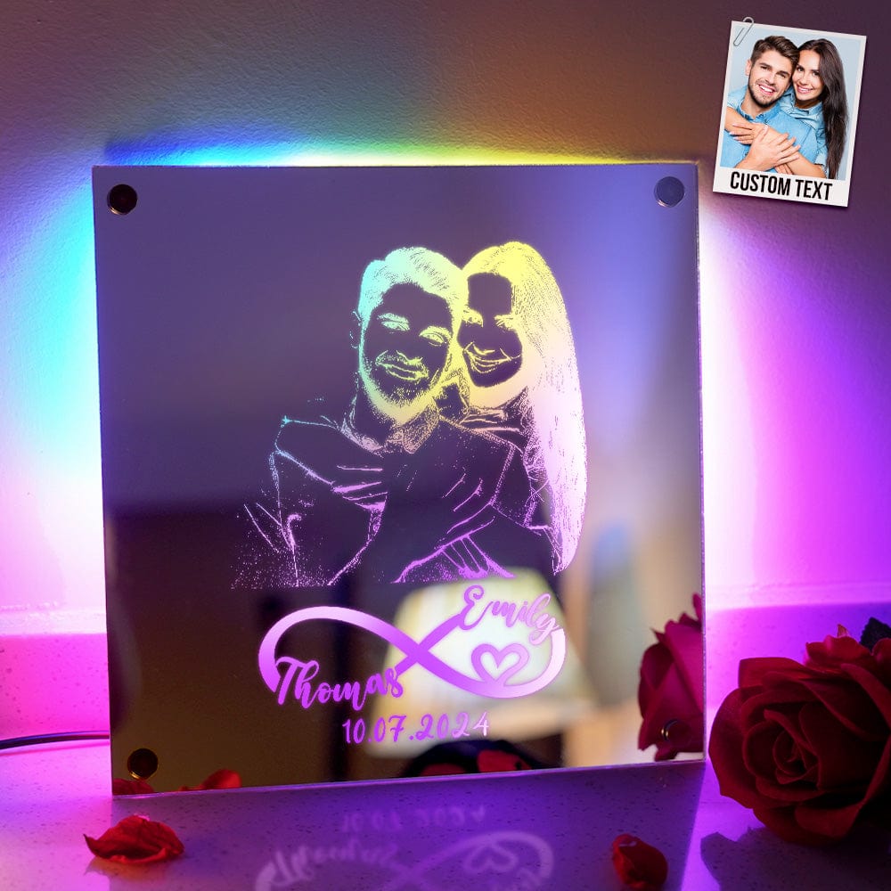 Espejo Con Luz Y Nombre Personalizado Con Fecha De Aniversario. Regalo Personalizado De Espejo Con Luz Y Foto. - GiftlabES