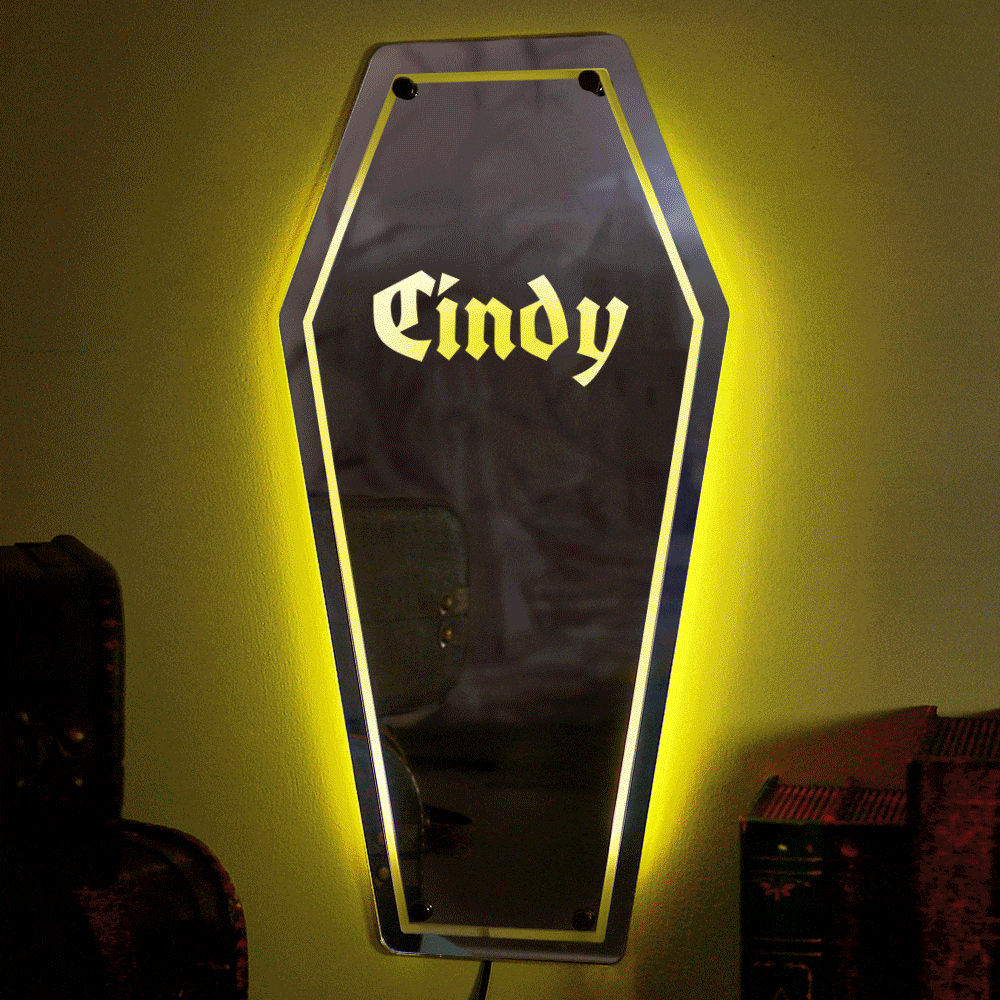 Espejo Con Forma De Ataúd Personalizado Con Luz Y Nombre. Espejo Gótico Para Decoración Del Hogar. - GiftlabES