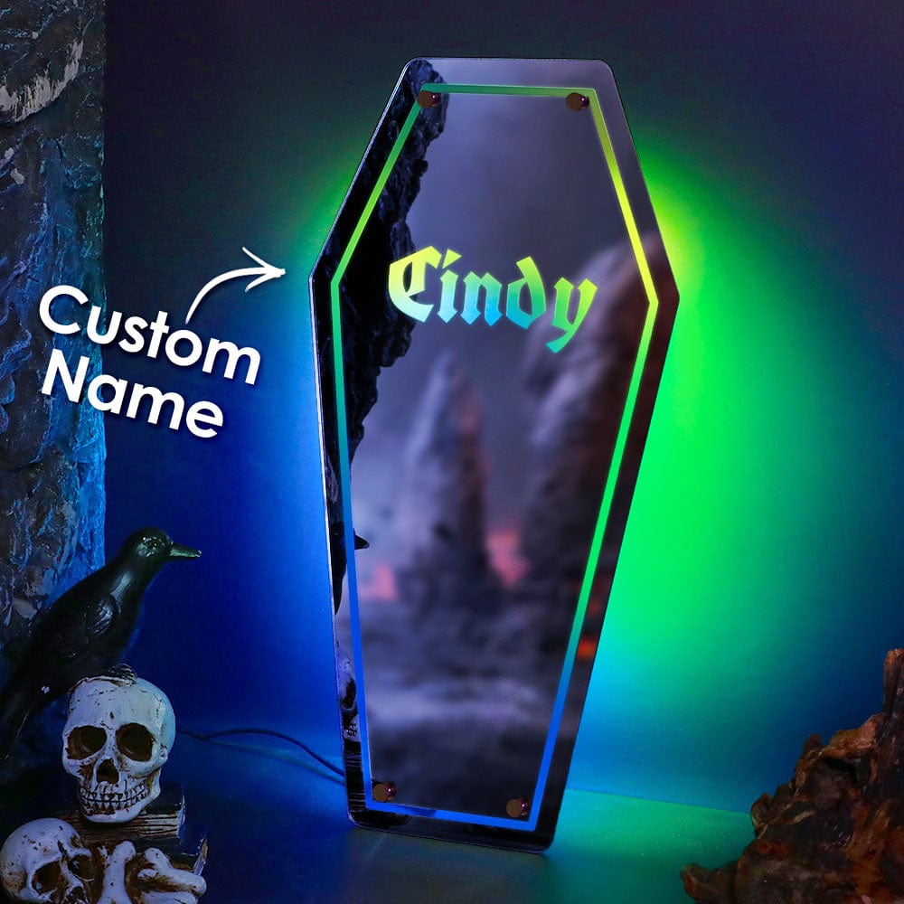 Espejo Con Forma De Ataúd Personalizado Con Luz Y Nombre. Espejo Gótico Para Decoración Del Hogar. - GiftlabES