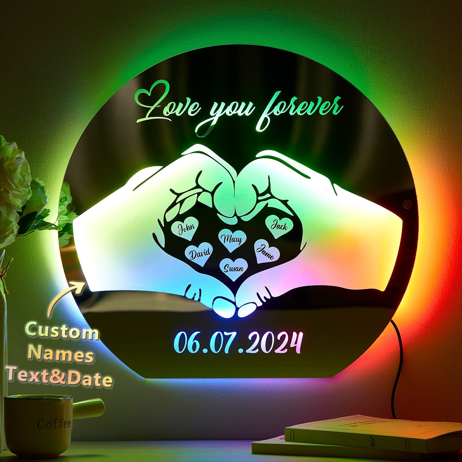 Espejo Con Luz Personalizado Con Nombre Y Fecha De Aniversario. Regalo Personalizado Para Ella. - GiftlabES