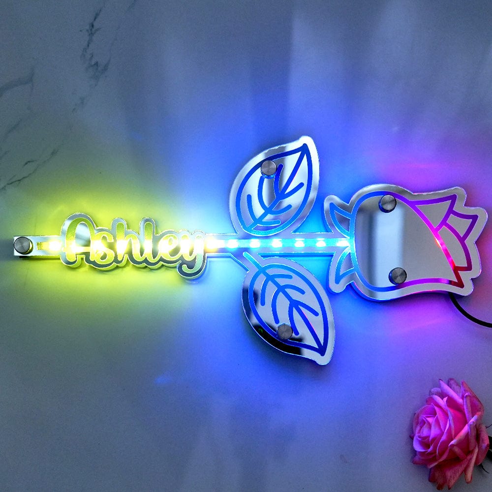 Espejo Con Luz Y Rosa Personalizados Con Nombre. Regalo Personalizado Para Ella. - GiftlabES