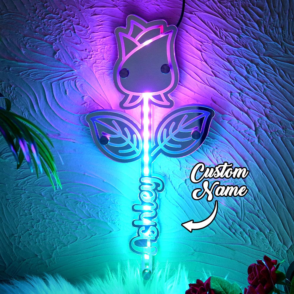 Espejo Con Luz Y Rosa Personalizados Con Nombre. Regalo Personalizado Para Ella. - GiftlabES