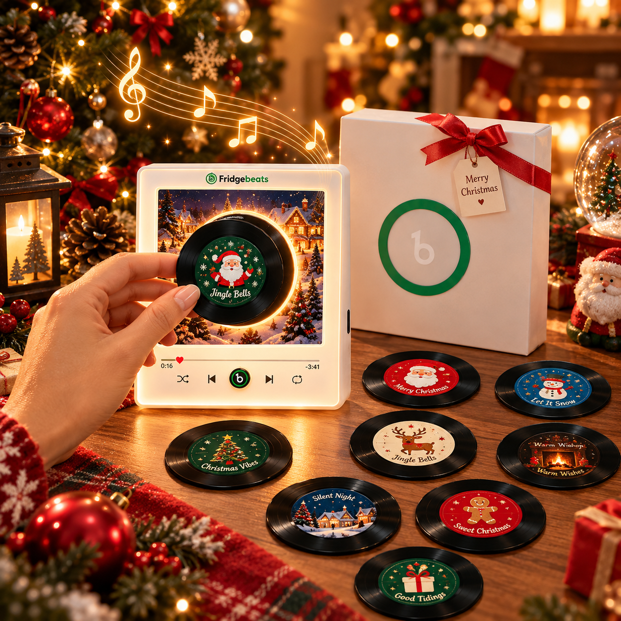 Regalo De Navidad Imán De Nevera De Vinilo Con Fotografía Y Música Personalizado Con Disco Giratorio: Discos Personalizados Con Luz LED Dinámica Fridgebeats V6.0 - GiftlabES