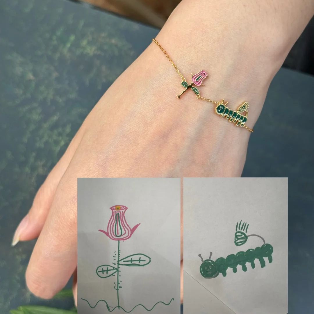 Pulsera Infantil Personalizada Con Dibujos, Joyería Artesanal Con Diseños De Arte Infantil, Pulsera De Recuerdo, Regalo Para Mamá Y Abuela, Diseño De Jardín Secreto. - GiftlabES