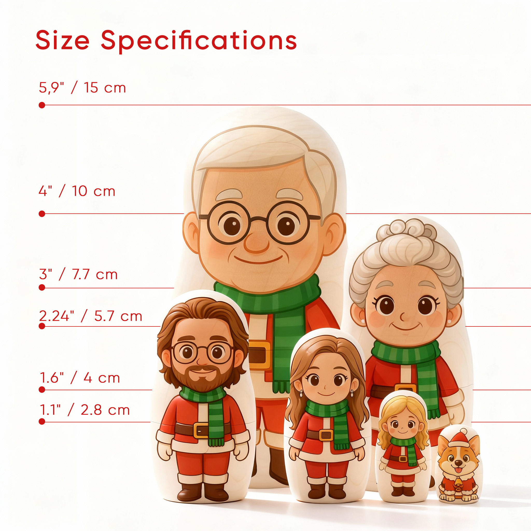 Muñecas Rusas Con Retrato Personalizado, Disfraz Navideño, Retrato Familiar Personalizado, Regalo Estilo Caricatura, Regalo De Navidad Con Foto - GiftlabES