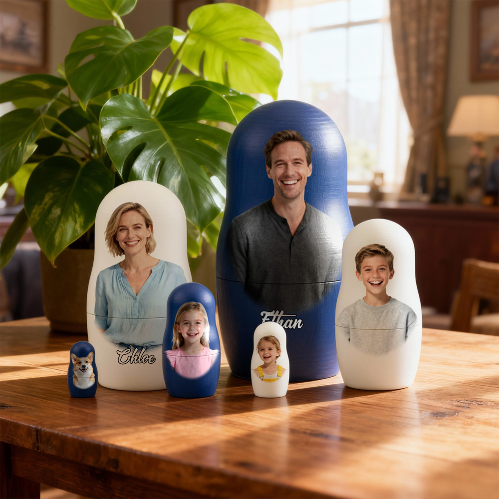 Muñeca Matryoshka Personalizada Con Foto, Texto Personalizado, Foto Familiar, Recuerdo Ideal Para Navidad Y Decoración Del Hogar. - GiftlabES