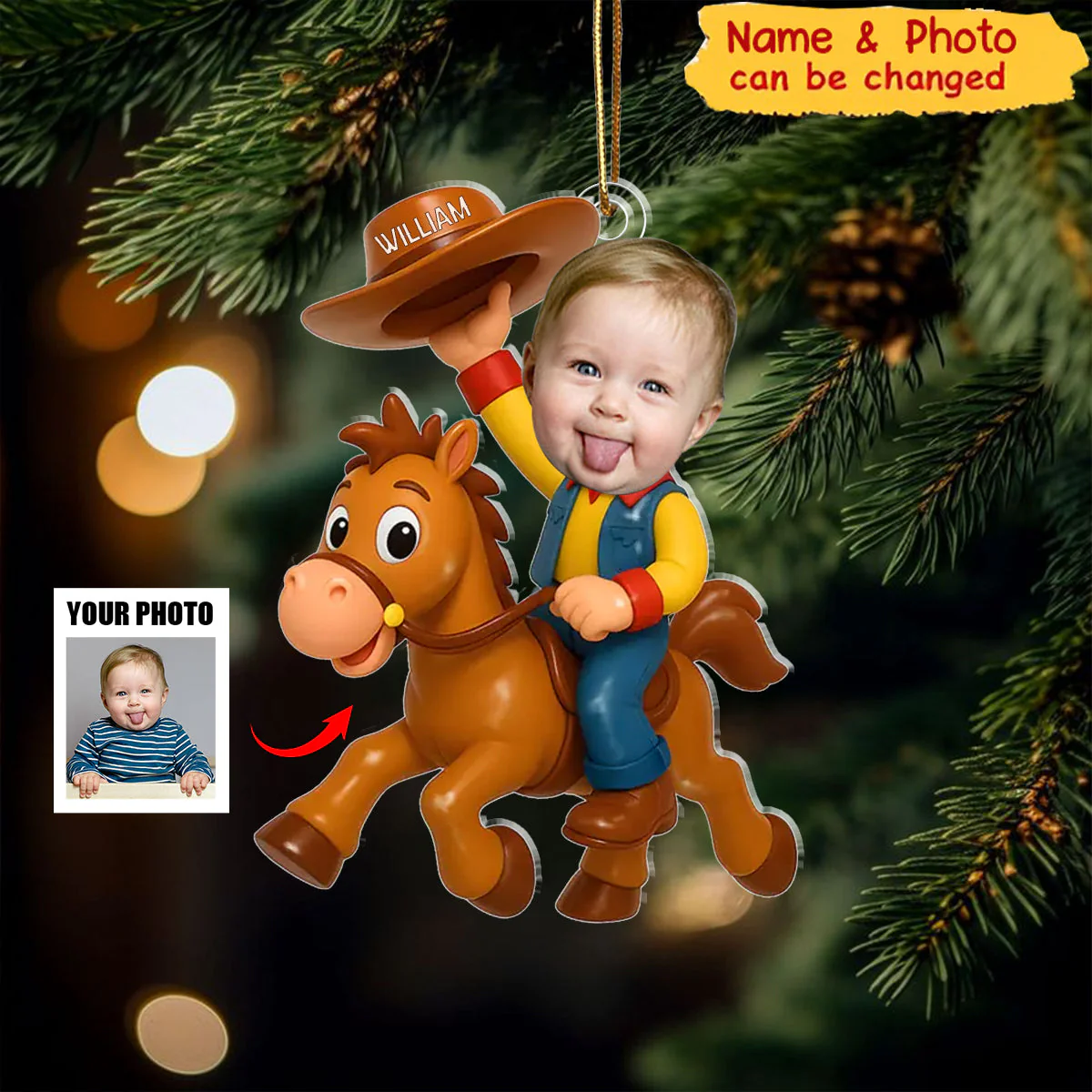 Adorno Navideño Personalizado De Acrílico Con Foto - El Pequeño Vaquero De La Hora De Aventuras - GiftlabES