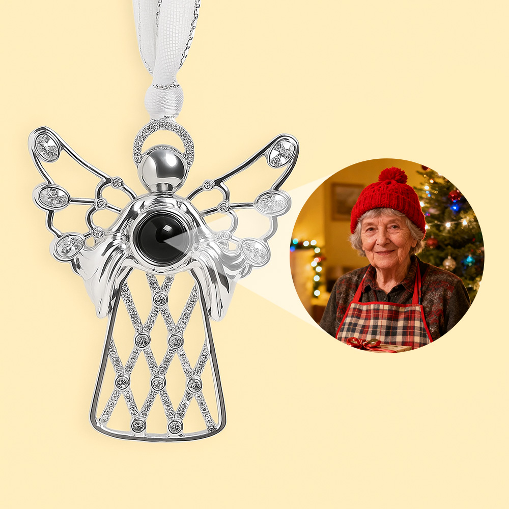 Ornamento Natalizio Personalizzato Con Proiezione Di Foto Di Un Angelo Scintillante, Decorazione Per Albero Di Natale, Regali Di Natale. - GiftlabIT