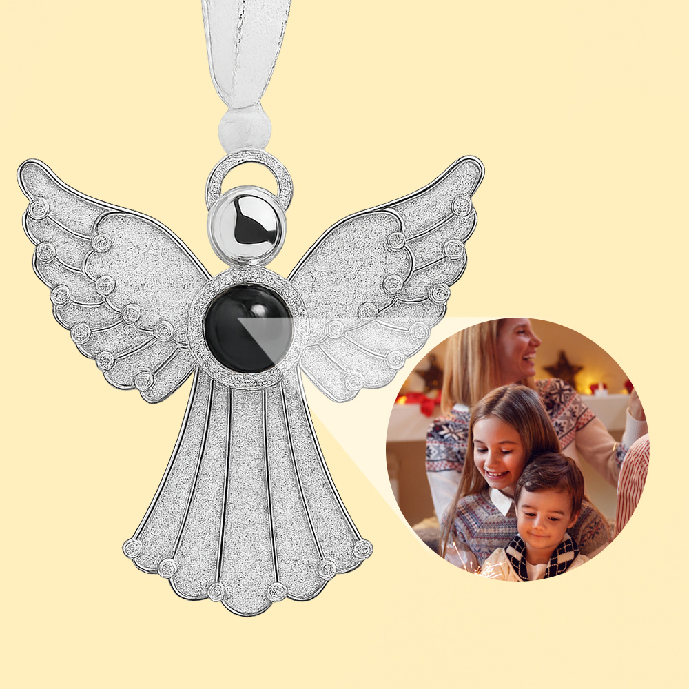 Ornamento Personalizzato A Forma Di Cuore Con Ali D'angelo E Proiezione Di Foto, Decorazione Per Albero Di Natale, Regali Di Natale. - GiftlabIT