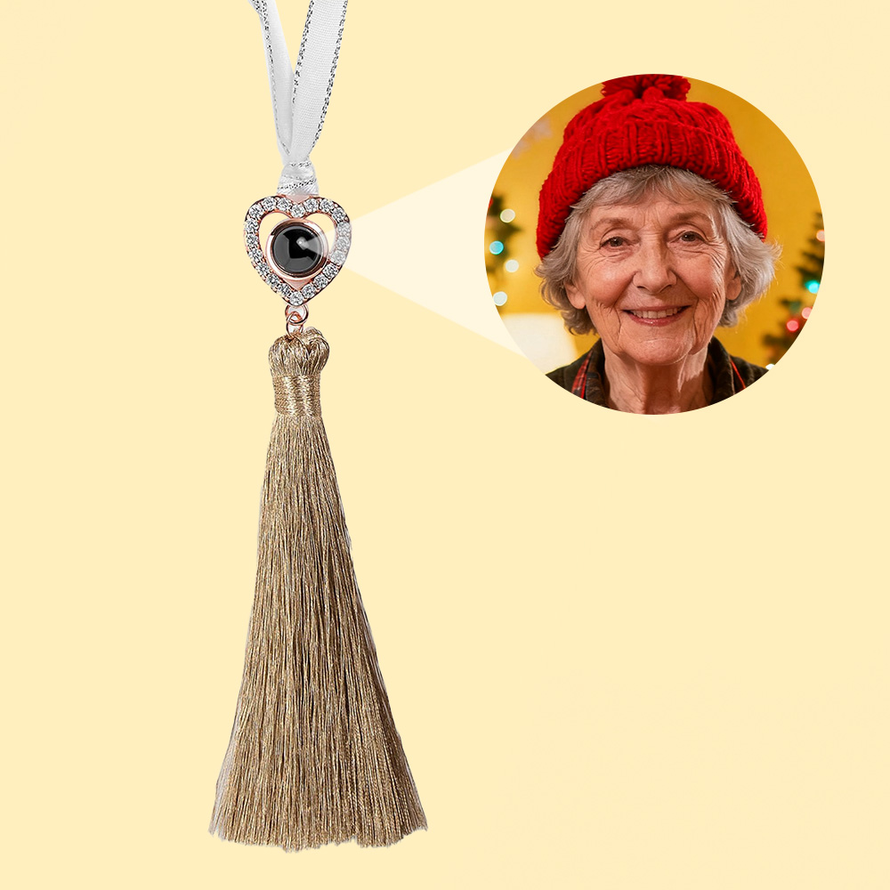 Ornamento A Forma Di Cuore Personalizzato Con Foto E Nappa, Ornamento Con Proiezione Di Gemme, Ornamento Per Albero Di Natale, Regali Di Natale. - GiftlabIT