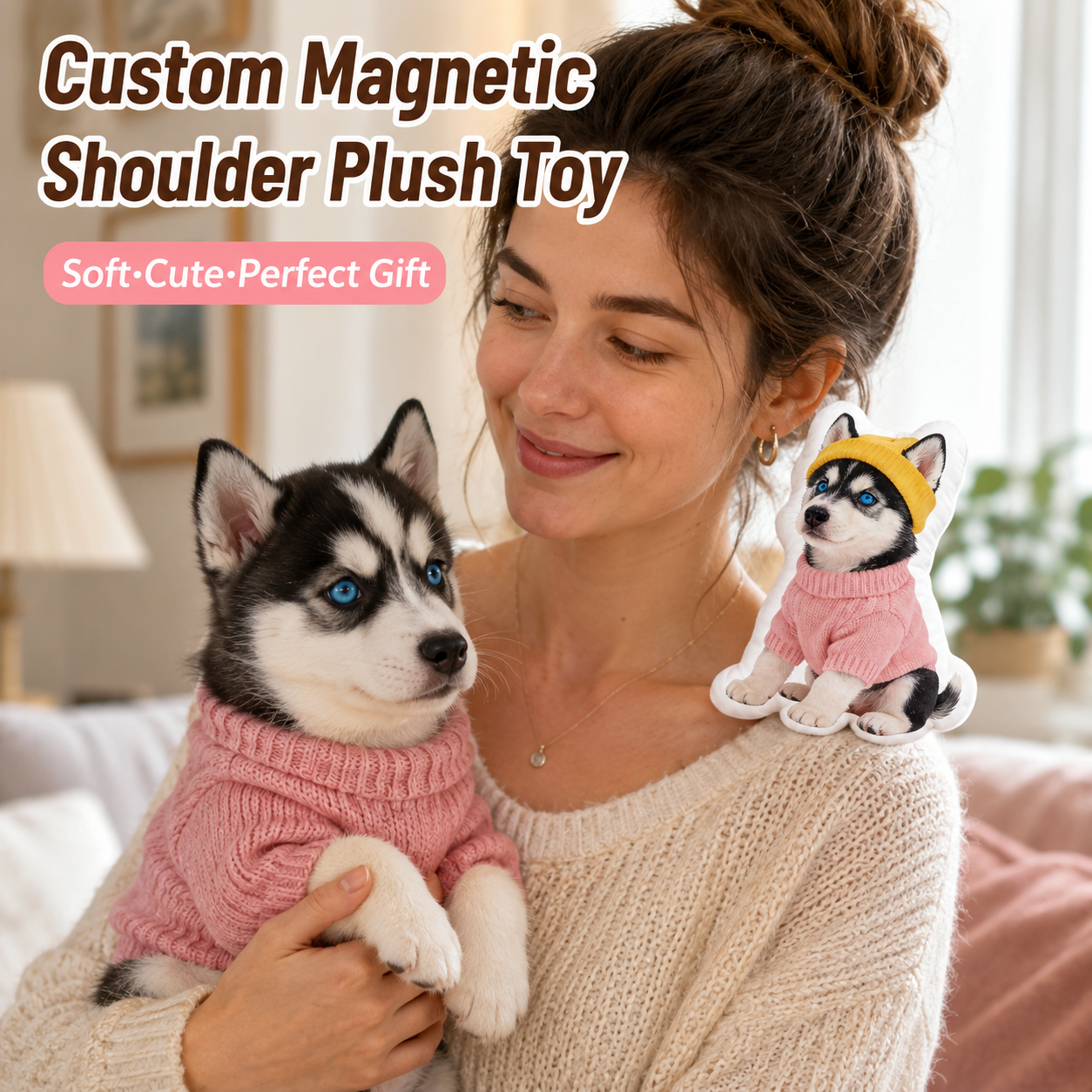 Custom Magnetic Shoulder Pet Plush – Personalized Pet Companion Shoulder Buddy with Custom Cat, Dog or Bird Design