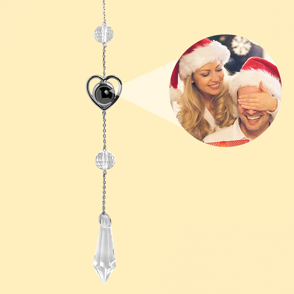 Ornamento A Forma Di Cuore Personalizzato Con Foto E Nappa, Ornamento Con Proiezione Di Gemme, Ornamento Per Albero Di Natale, Regali Di Natale. - GiftlabIT