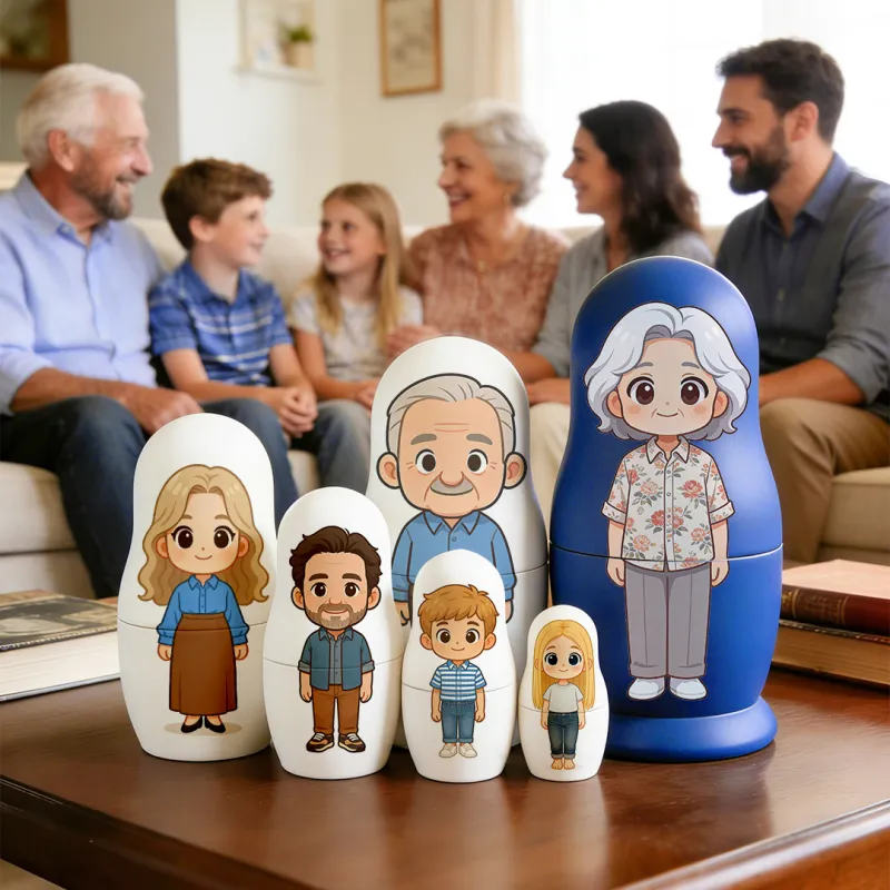 Matrioska Personalizzata Con Ritratto Di Famiglia, Stile Cartone Animato, Regalo Fotografico Per La Nonna. - GiftlabIT