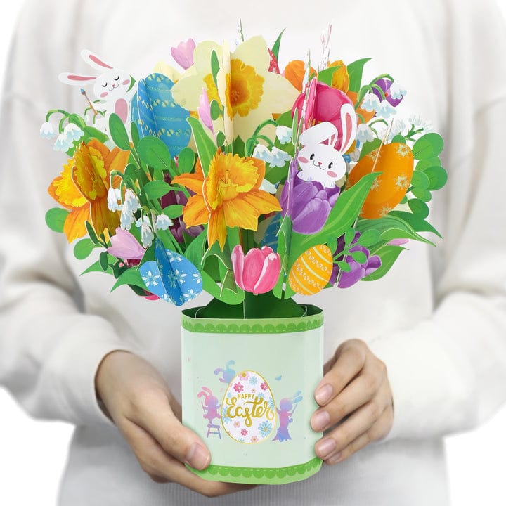 Biglietto Pop-up Con Bouquet Di Coniglietti E Sacchetto Regalo Con Gigli - GiftlabIT