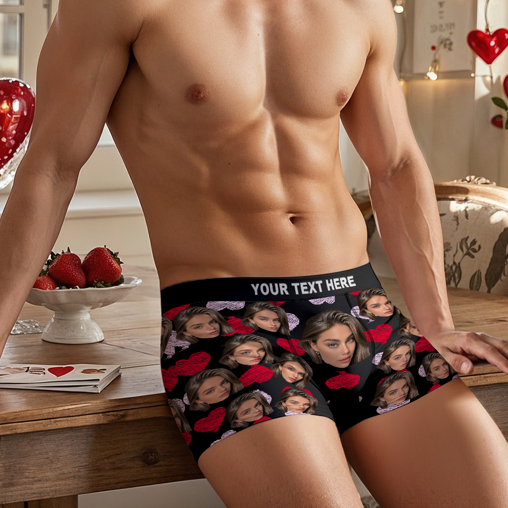 Regali Di San Valentino: Boxer Personalizzati Con Grande Faccia, Boxer Con Elastico Colorato, Cuori Rossi E Rosa, Regali Per Lui. - GiftlabIT