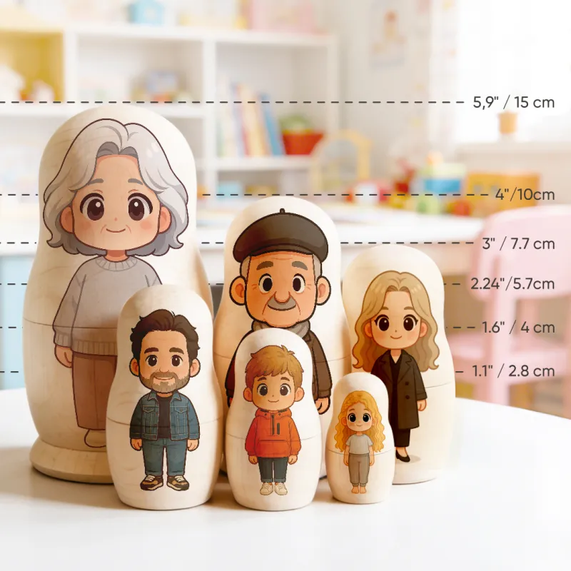Matrioska Personalizzata Con Ritratto Di Famiglia, Stile Cartone Animato, Regalo Fotografico Per La Nonna. - GiftlabIT