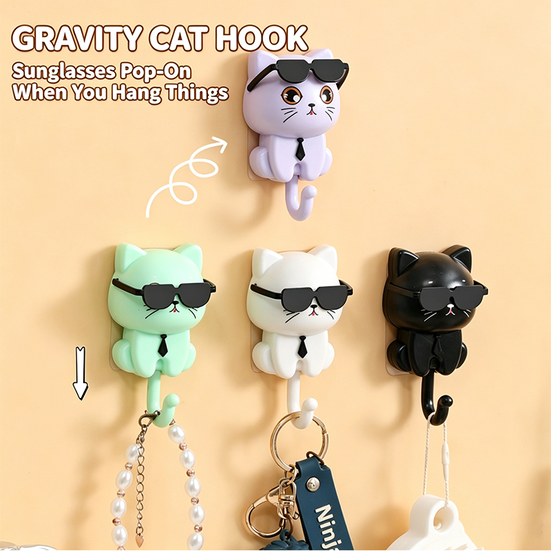 Cool Cat Wall Hook – Stylish Sunglasses Cat Decorative Hook for Christmas Gift, Home & Office Organization