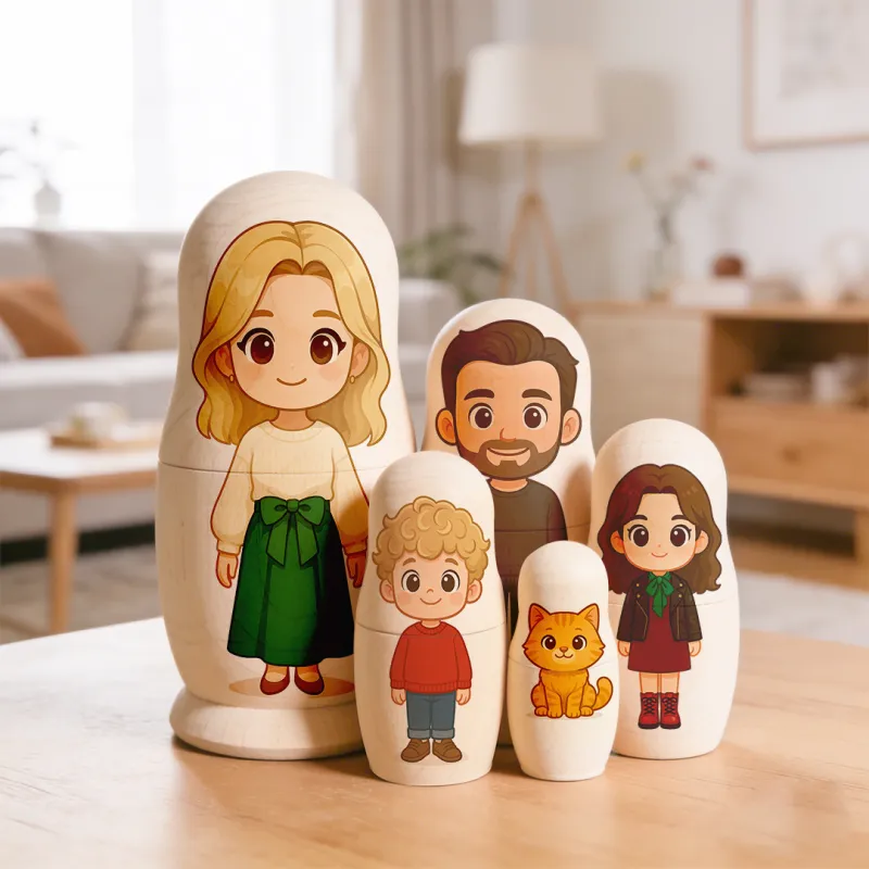 Matrioska Personalizzata Con Ritratto, Foto Personalizzata, Ritratto Di Famiglia In Stile Cartone Animato, Regalo Fotografico Per La Mamma - GiftlabIT