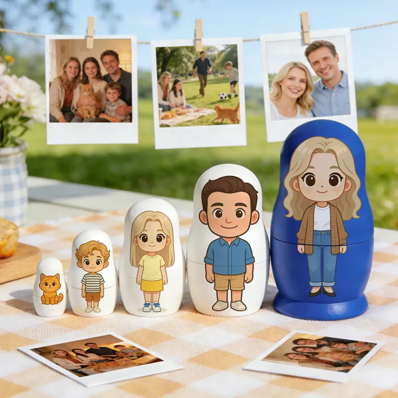 Matrioska Personalizzata Con Ritratto, Foto Personalizzata, Ritratto Di Famiglia In Stile Cartone Animato, Regalo Fotografico Per La Mamma - GiftlabIT