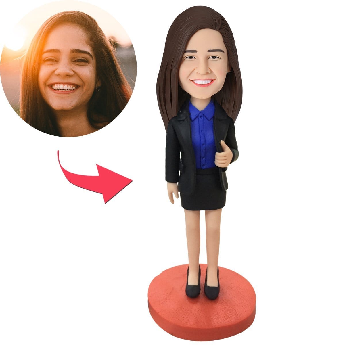 Bobblehead Base Trofeo Personalizzato Per Dirigente Femminile E Miglior Dipendente Con Testo Inciso - GiftlabIT