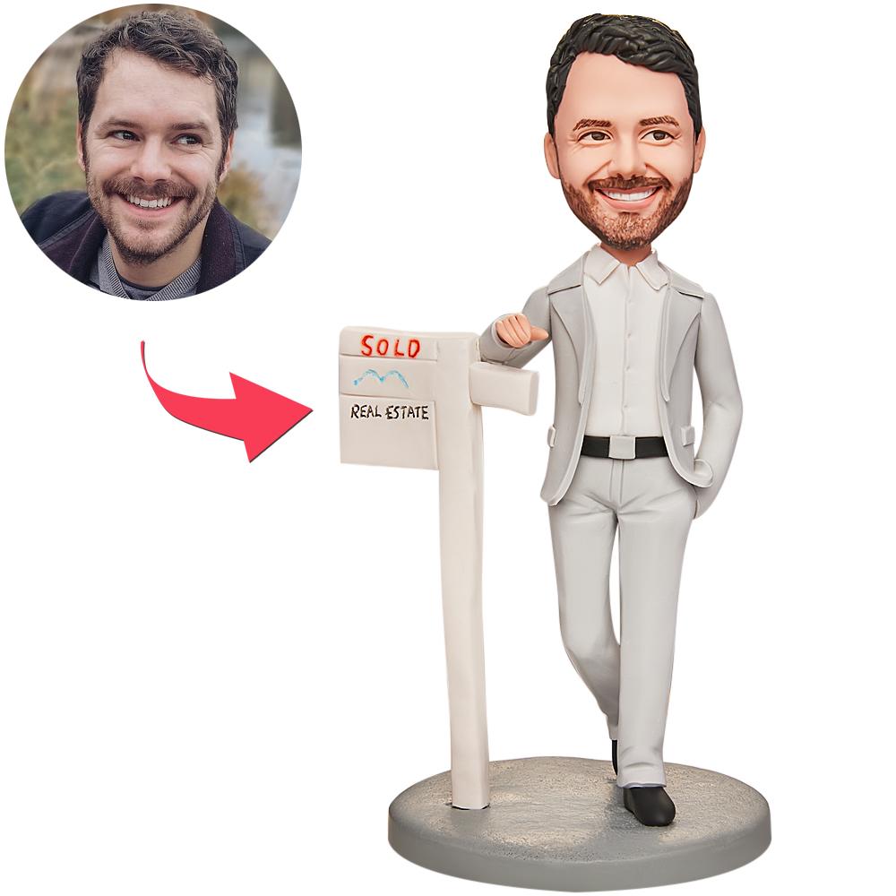Statuette Personalizzate Con Testa Oscillante Per Agente Immobiliare Con Testo Inciso - GiftlabIT
