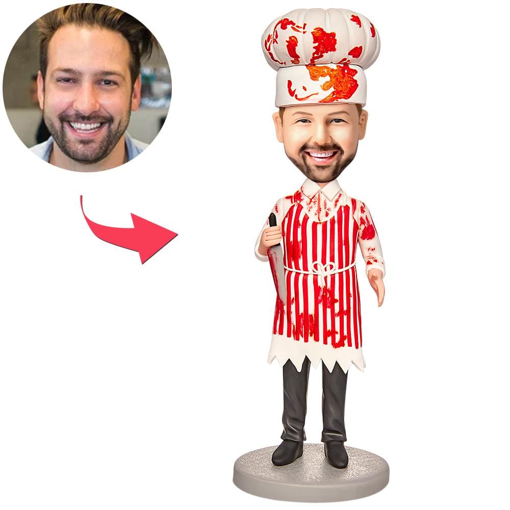 Bobblehead Personalizzato Con Testo Inciso, Regalo Di Halloween Per Chef Inquietante Maschio - GiftlabIT