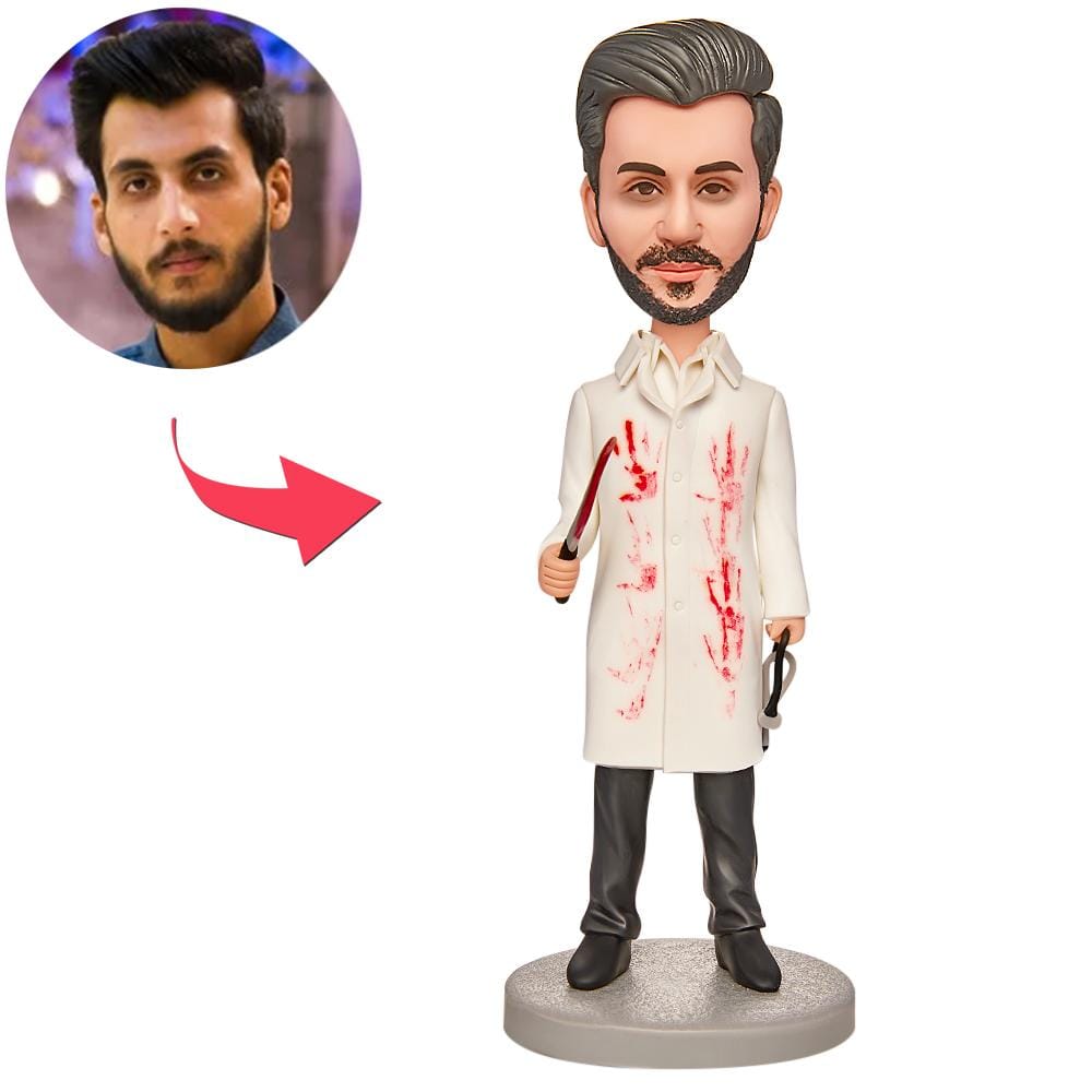 Bobblehead Personalizzato Con Testo Inciso, Regali Di Halloween: Dottore Con Coltello In Mano - GiftlabIT