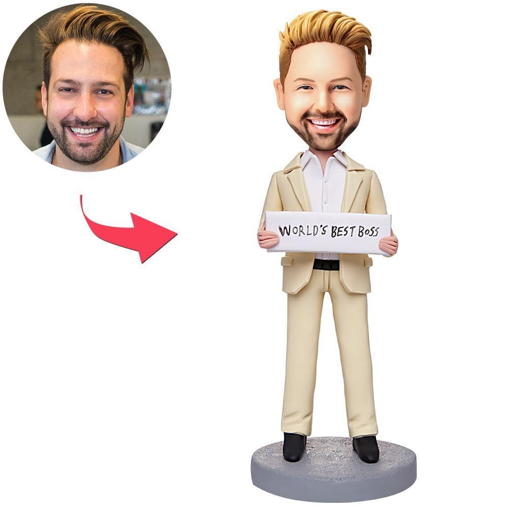 Statuette Personalizzate Con Testa Oscillante Del Miglior Capo Uomo D'affari Del Mondo, Con Testo Inciso. - GiftlabIT