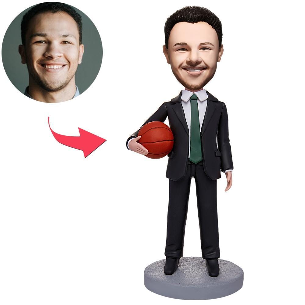 Bobblehead Personalizzato Con Testa Oscillante, Capo, Uomo D'affari E Pallone Da Basket, Testo Personalizzato Inciso. - GiftlabIT